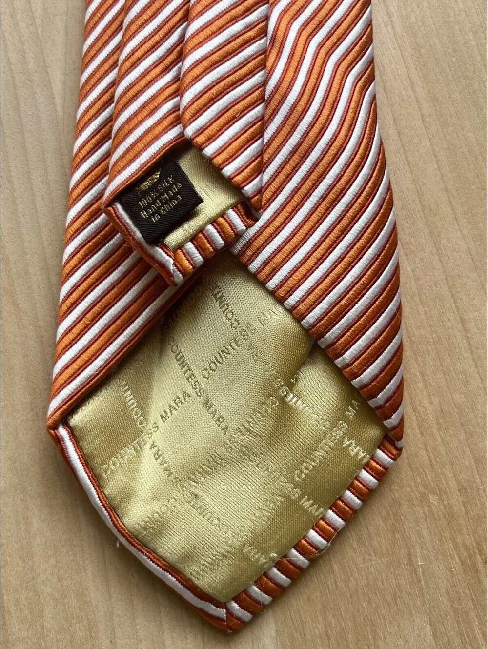 Countess Mara Orange and White Striped Silk Tie